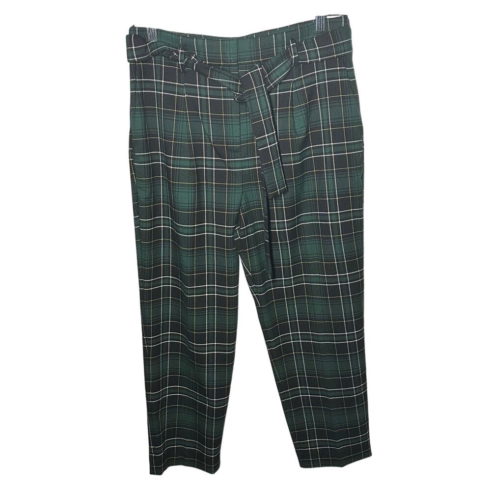 Ann Taylor Women's Green Plaid Tie Waist Pants Size 6 Petite Tartan